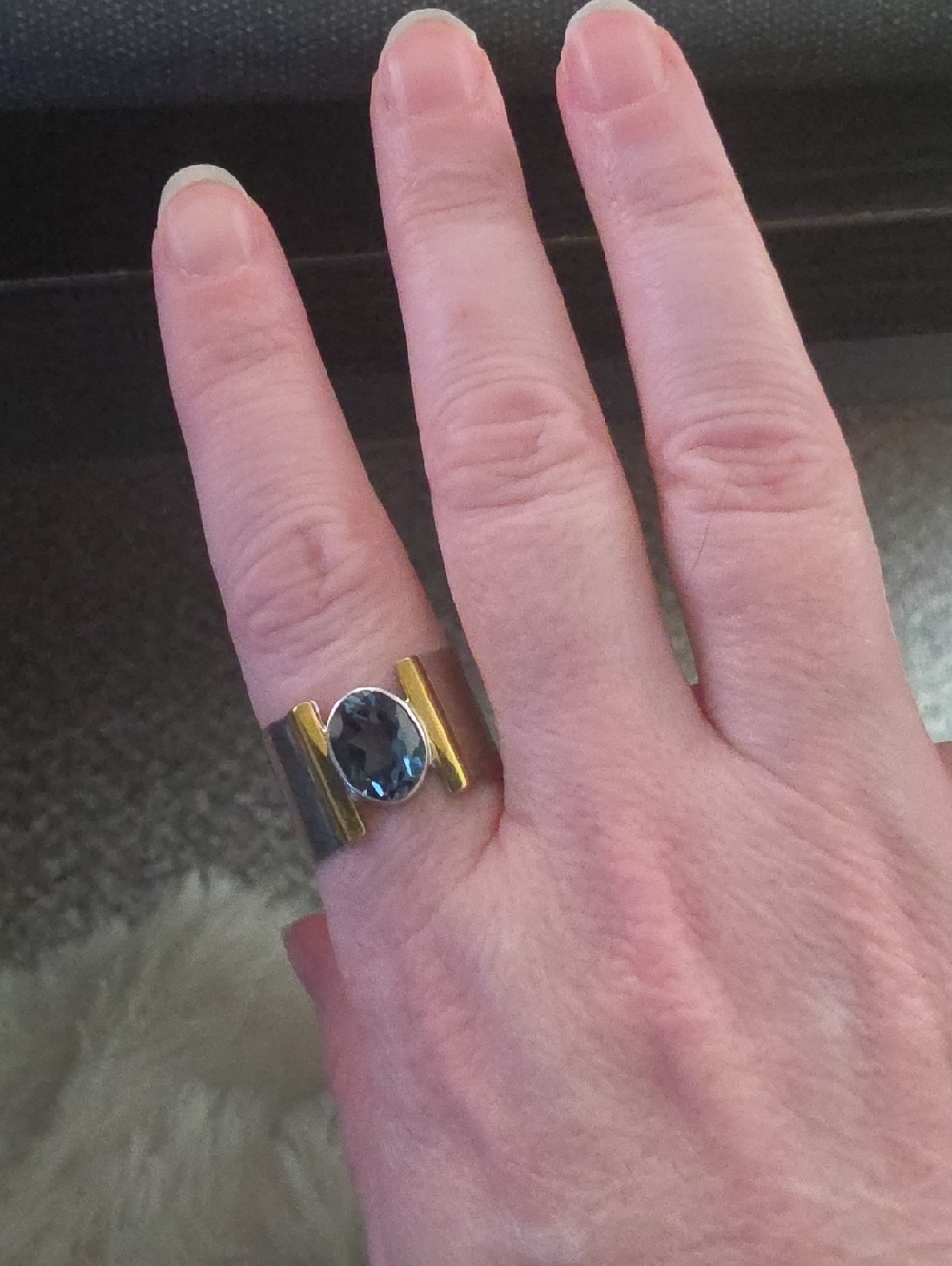 Blue Crystal Gold & Silver Modern Women's Ring